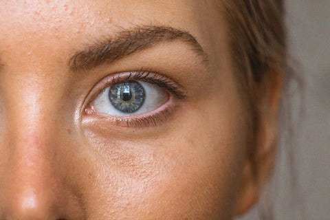 Close-up of woman’s eye and cheek in natural light, symbolizing youthful plump skin