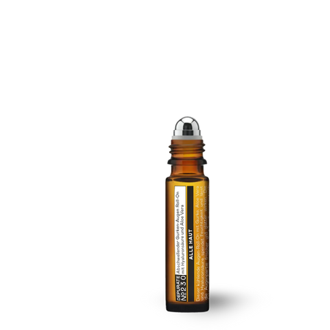 Amber glass bottle with silver roller ball on a transparent background